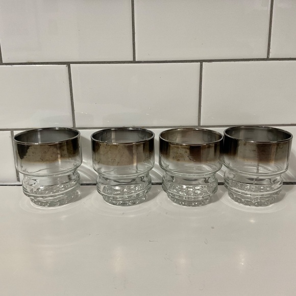 VTG MCM Queen's Mercury Fade Lusterware Ribbed Set of 4 Lowball Glasses - Picture 4 of 6